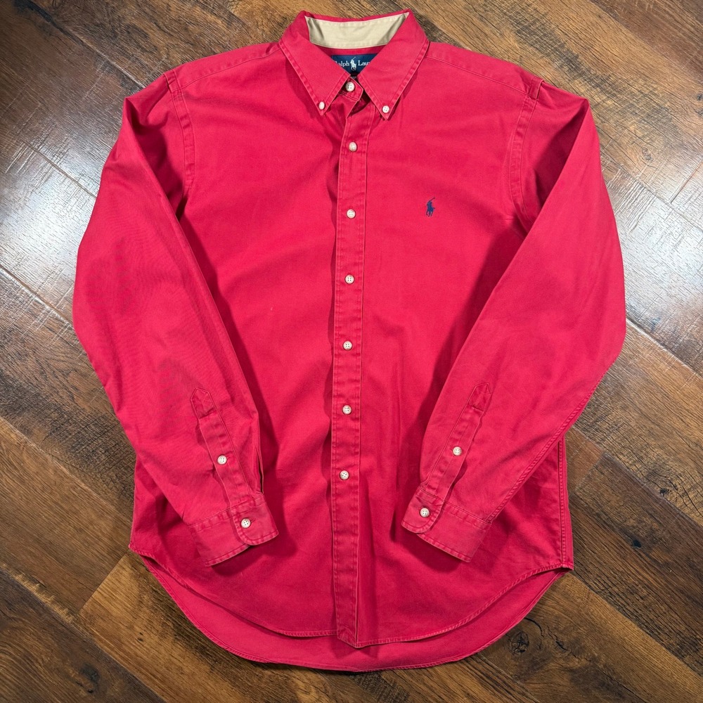 Polo Ralph Lauren Mens Classic Fit Red Cotton Twill Button Down Shirt Large